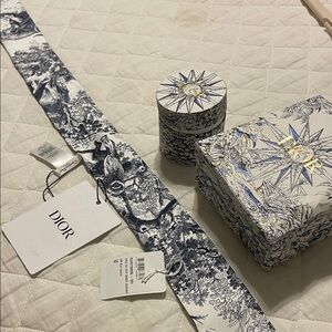Dior Navy and Cream Toile de Jouy Twilly Scarf
